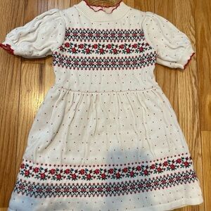 Janie and Jack White and Red A-line Dress with Puff Sleeves and Peter Pan Collar